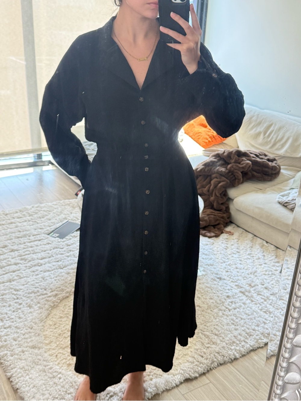 Lulu's Black Button-Front Midi Dress